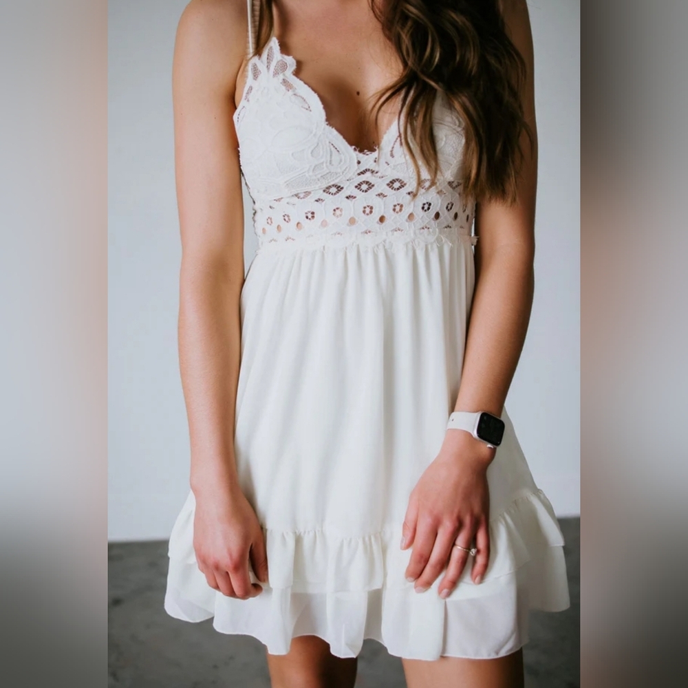 Forever21 Ivory Lace Strappy Dress With Adjustable Straps